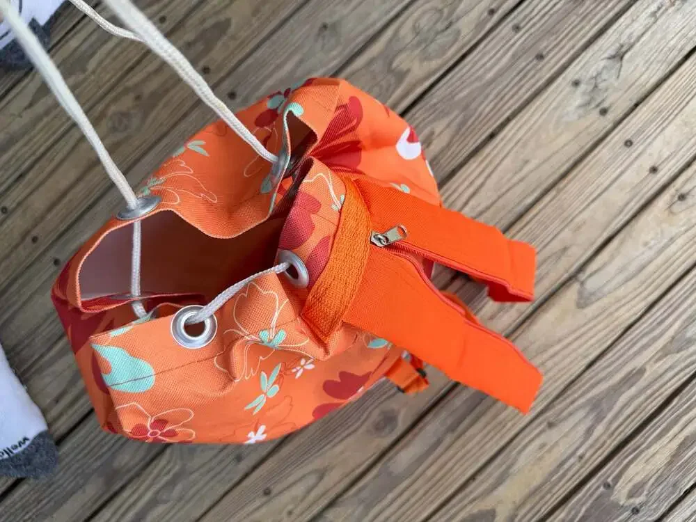 Cozumel Mexico Tropical Floral Print Drawstring Backpack with Zipper Detail